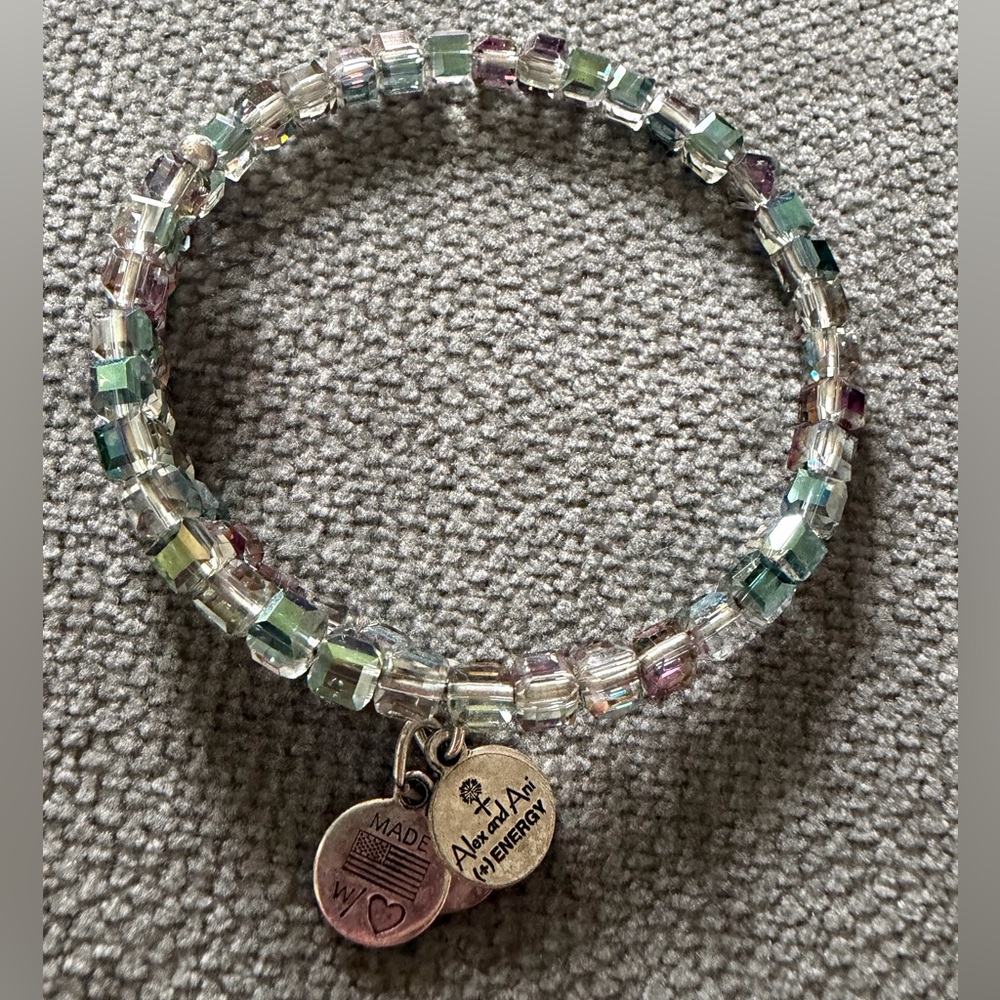 Alex and Ani Iridecent Beads & Silver Adjustable Bangle Bracelet